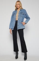 Button Up Denim Jacket with Belt and Pocket