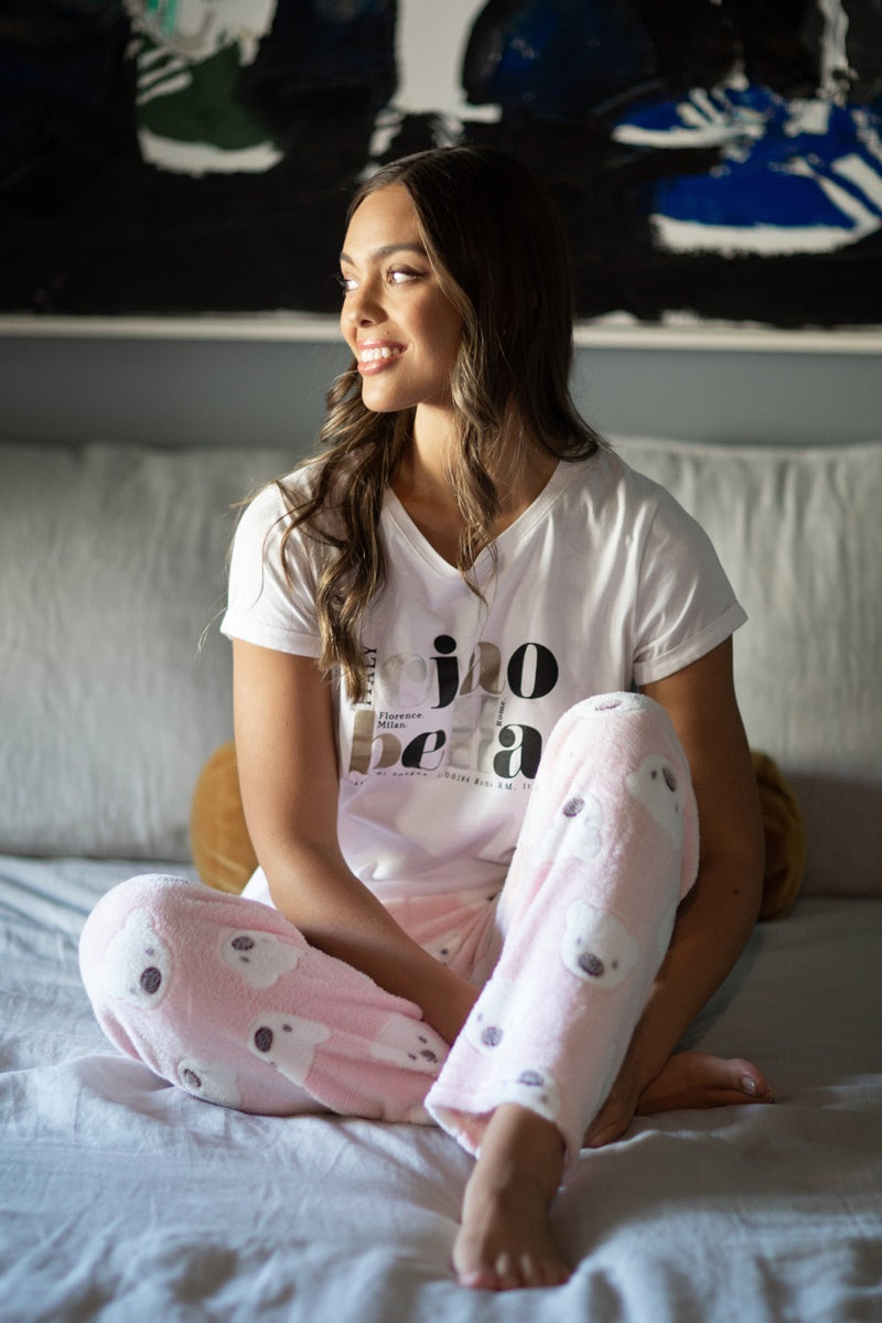 Koala Plush Pyjama Pants- Pale Pink