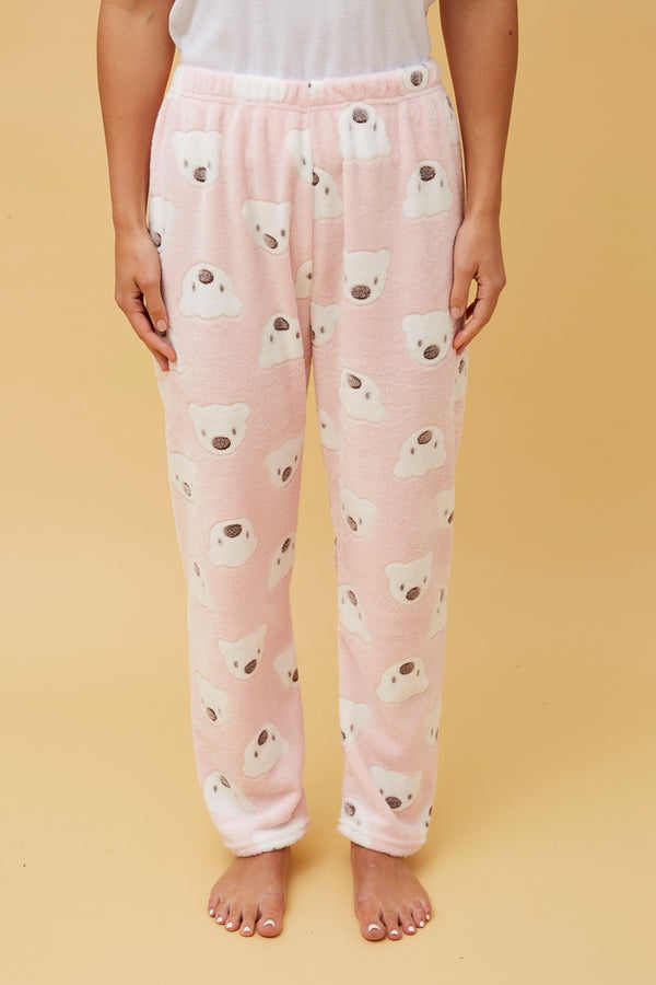 Koala Plush Pyjama Pants- Pale Pink