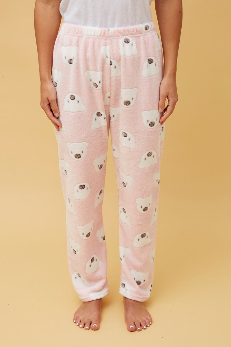 Koala Plush Pyjama Pants- Pale Pink