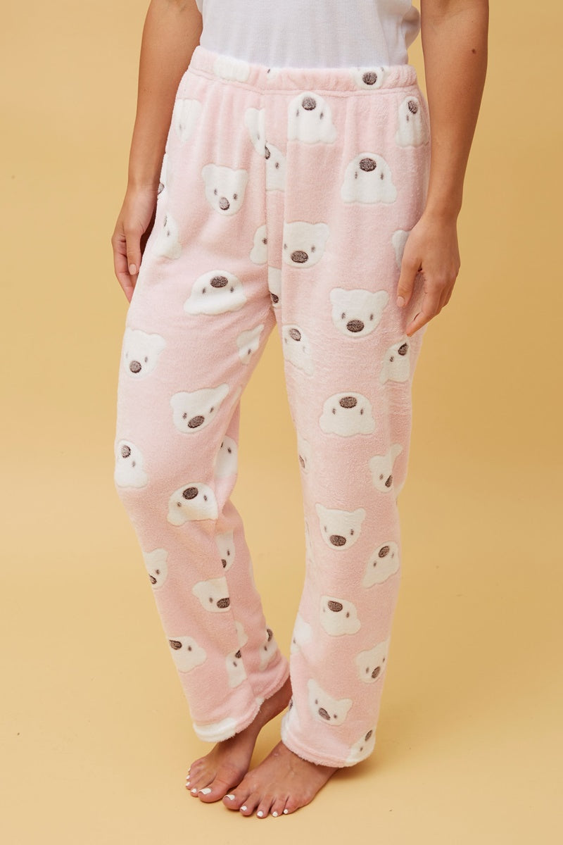 Koala Plush Pyjama Pants- Pale Pink