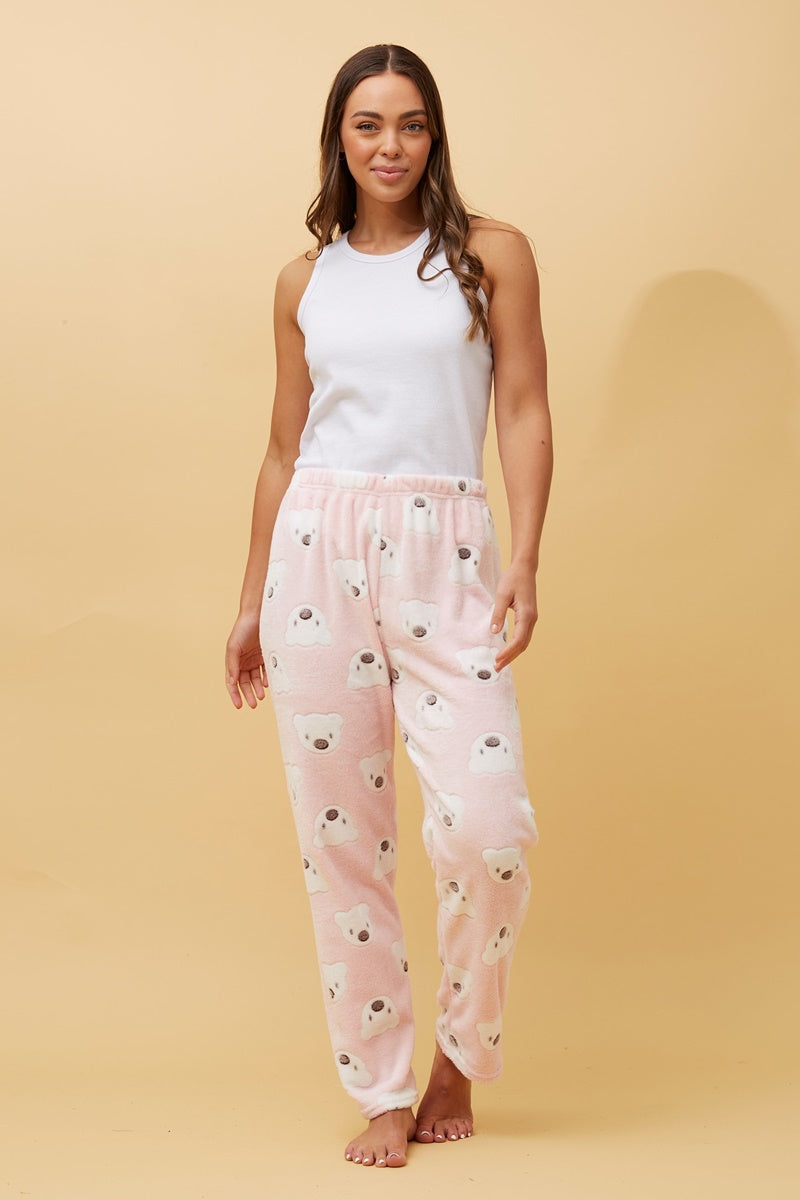 Koala Plush Pyjama Pants- Pale Pink