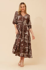 Kylie 3/4 Sleeve Bandana print tiered dress with drawstring waist
