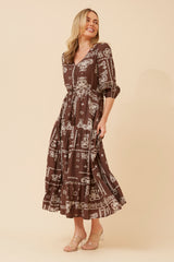 Kylie 3/4 Sleeve Bandana print tiered dress with drawstring waist