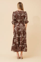 Kylie 3/4 Sleeve Bandana print tiered dress with drawstring waist
