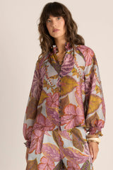 Daria Shirred Blouse - Leaf Print