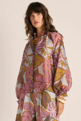 Daria Shirred Blouse - Leaf Print