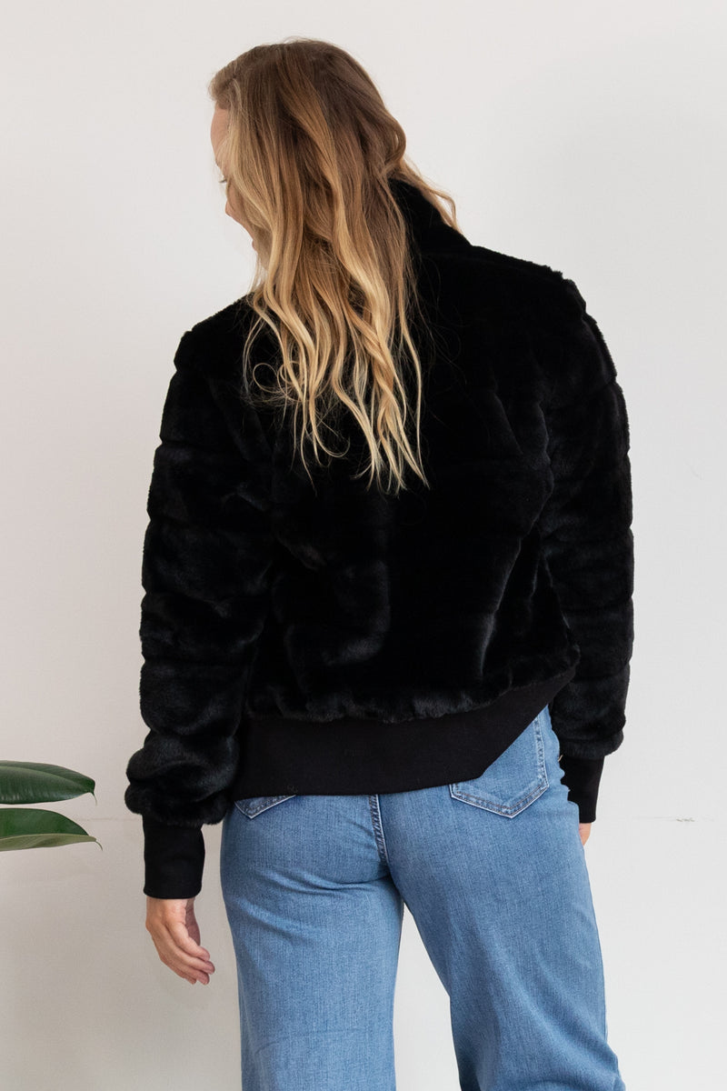 Jordyn Faux Fur Bomber Jacket - Black