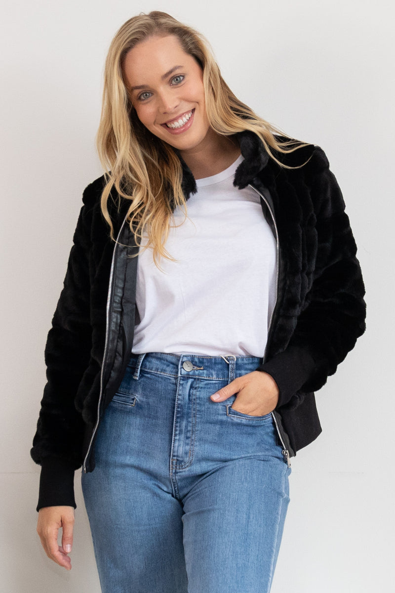 Jordyn Faux Fur Bomber Jacket - Black