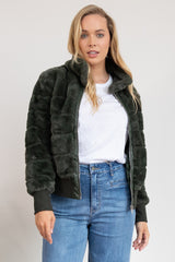 Jordyn Faux Fur Bomber Jacket - Khaki