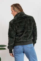 Jordyn Faux Fur Bomber Jacket - Khaki