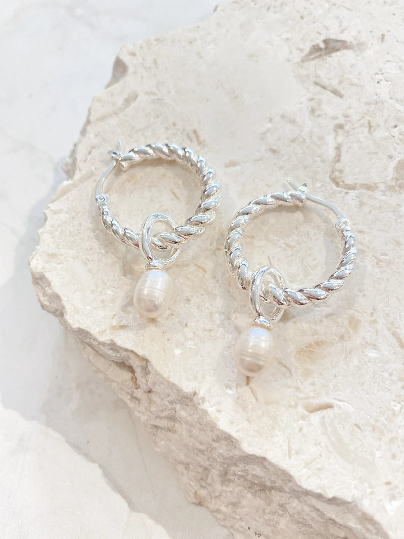 Twist Pearl Drop Silver Plated Earrings