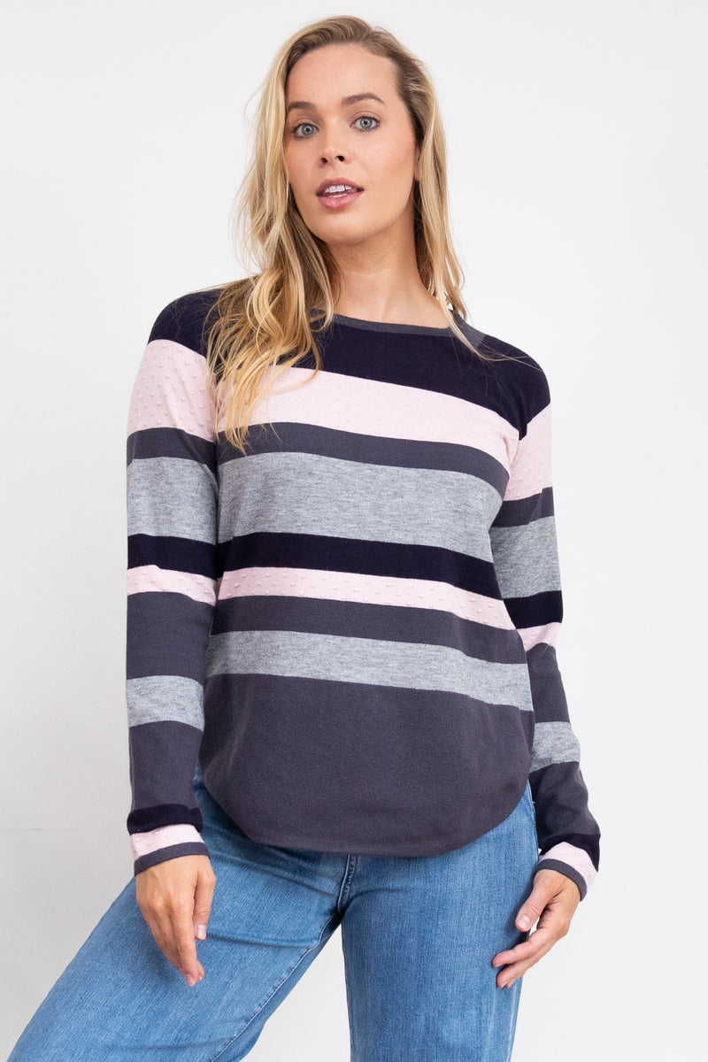 Mira Stripe Knit - Navy/Grey/Pink