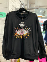 LUXE SEQUIN EVIL EYE SWEAT SHIRT- black
