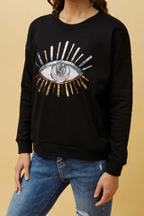 LUXE SEQUIN EVIL EYE SWEAT SHIRT- black