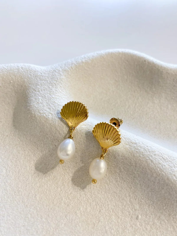 Clamshell Pearl 18K Gold Plated Earrings