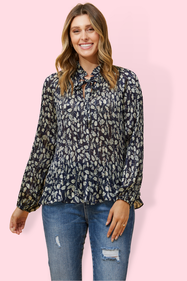 Lacen Micro Pleat Blouse - Navy