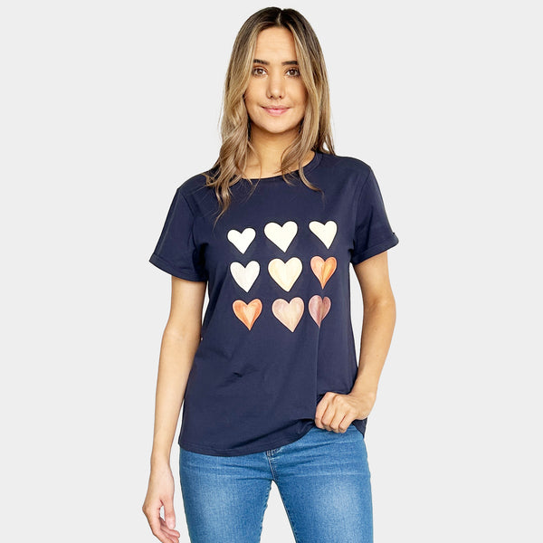 Terracotta Hearts Tee - Navy