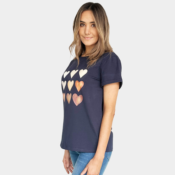 Terracotta Hearts Tee - Navy