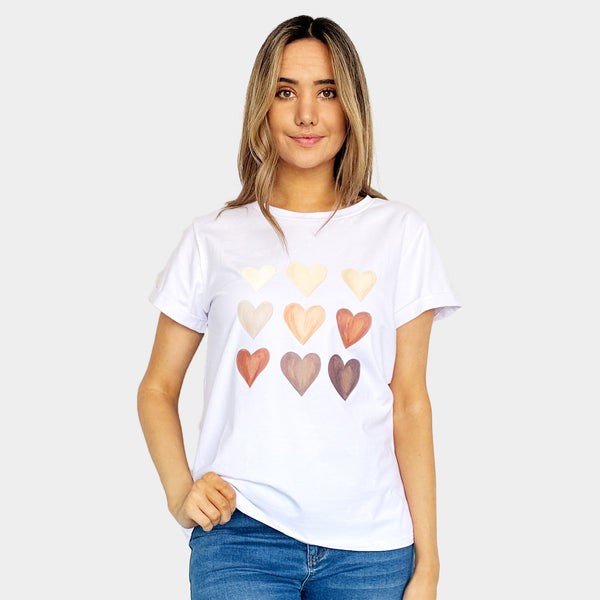 Terracotta Hearts Tee - White