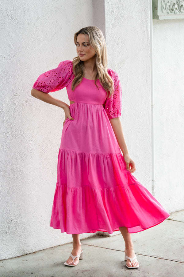Verona Linen Midi Dress - Pink
